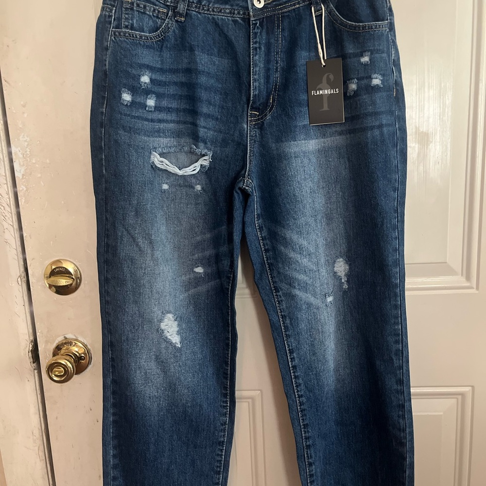 SHEIN Blue Relaxed Distressed Denim Jeans